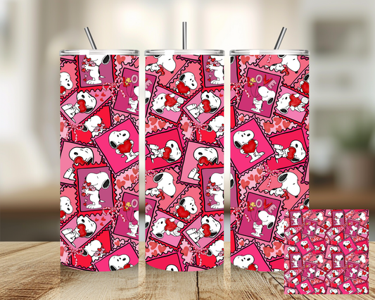 Tumbler 20 oz -  White Dog Valentines Love Heart Tumbler - Insulated Stainless Steel