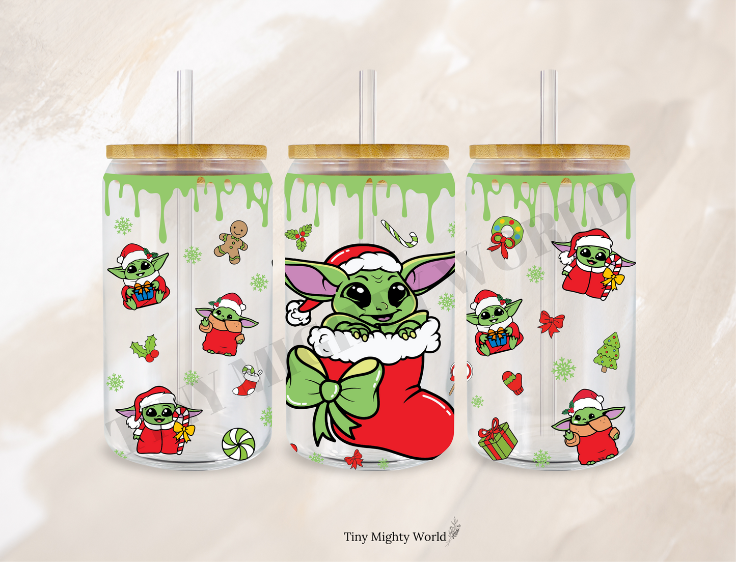 UVDTF TRANSFER CUP WRAP - RTS - Baby Yoda Christmas