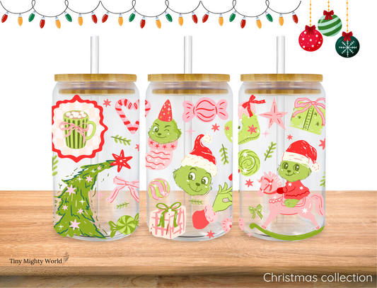 UV DTF Decal or Glass Cup – 16oz Cup or Transfer Sheet Option -  Christmas Winter Baby Green Grumpy