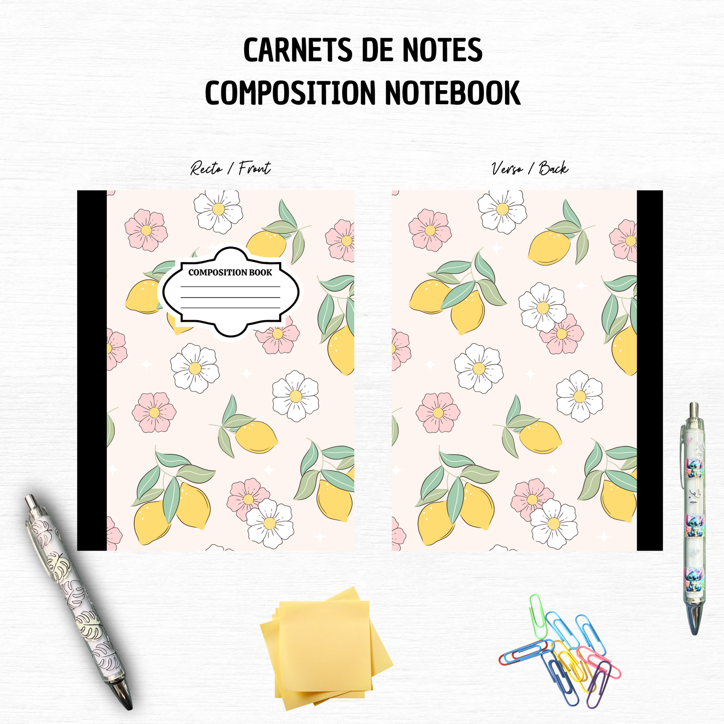 Lemon Flower - Composition Notebook – 7x10 inches, 100 Lined Pages – Trendy Stationery