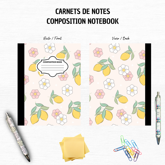 Lemon Flower - Composition Notebook – 7x10 inches, 100 Lined Pages – Trendy Stationery