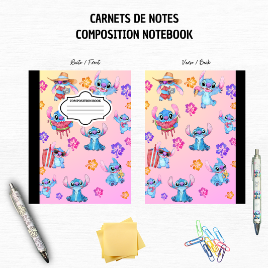 Summer Vibe Blue Alien - Composition Notebook – 7x10 inches, 100 Lined Pages – Trendy Stationery
