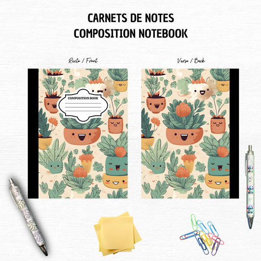 Happy Plants - Composition Notebook – 7x10 inches, 100 Lined Pages – Trendy Stationery