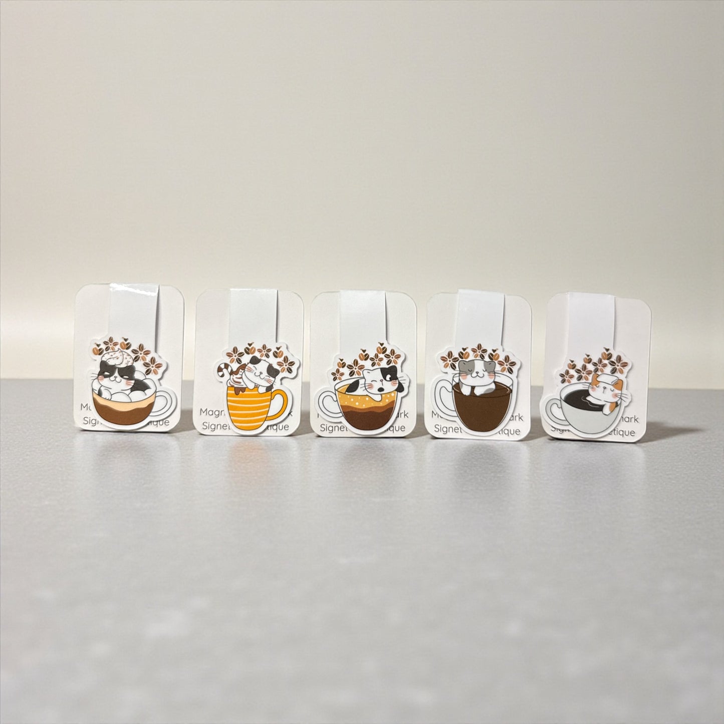 Coffee Cat Die-Cut Magnetic Bookmark – Artistic Page Holder - 1 unit