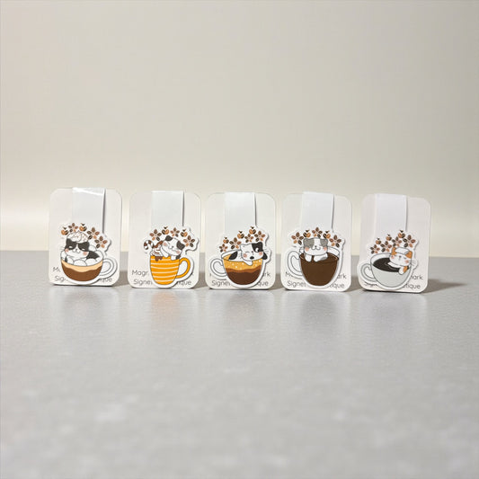Coffee Cat Die-Cut Magnetic Bookmark – Artistic Page Holder - 1 unit
