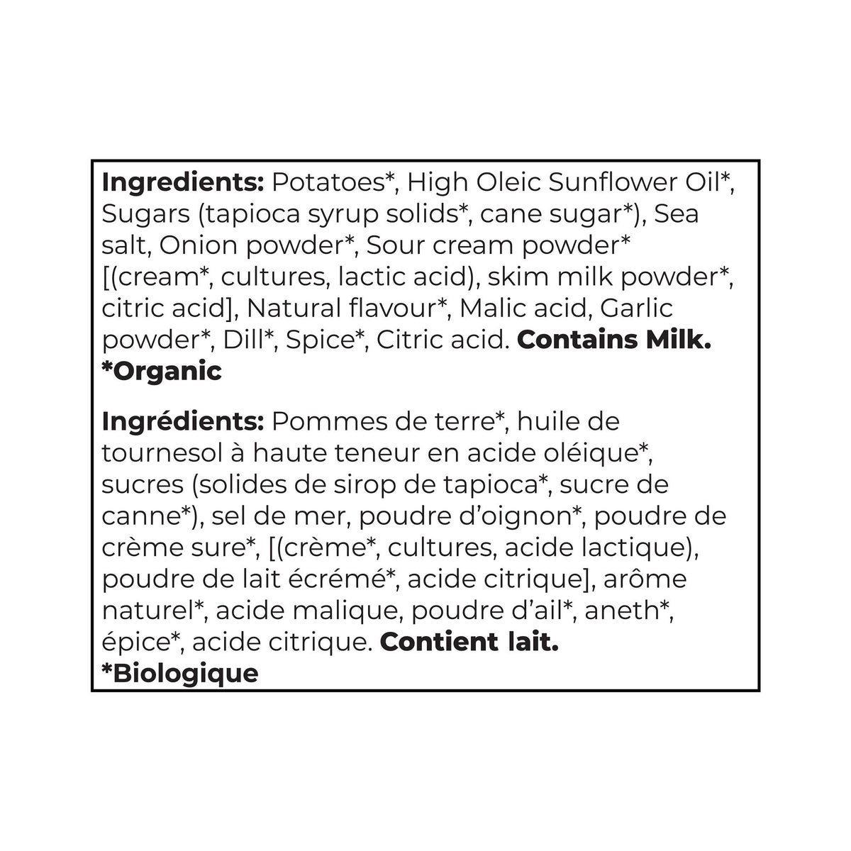 Chips de pomme de terre biologiques saveur aneth crémeuse 135 g