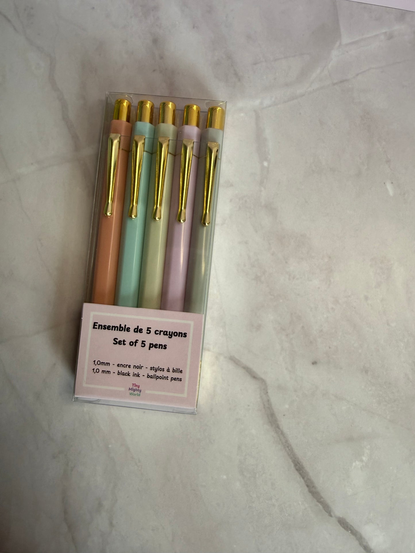 Pastel Ballpoint Pen Set | Black Ink | Gold Accent | Tiny Mighty World