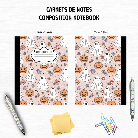 Ghost Pumpkin Flower - Composition Notebook – 7x10 inches, 100 Lined Pages – Trendy Stationery
