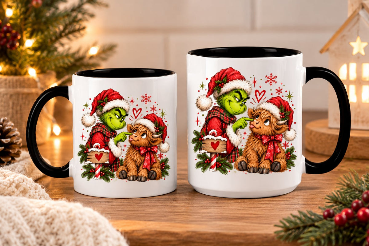 CHRISTMAS MUG | Grumpy and Highland Cow  | 15 oz ~443mL