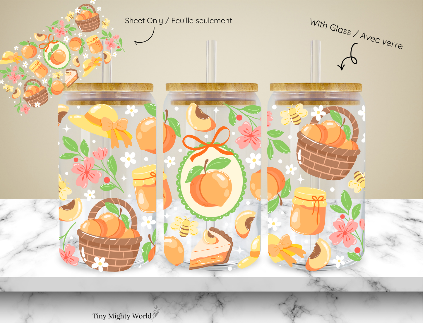 UV DTF Decal or Glass Cup – 16oz Cup or Transfer Sheet Option - Peach Collection Summer 2026