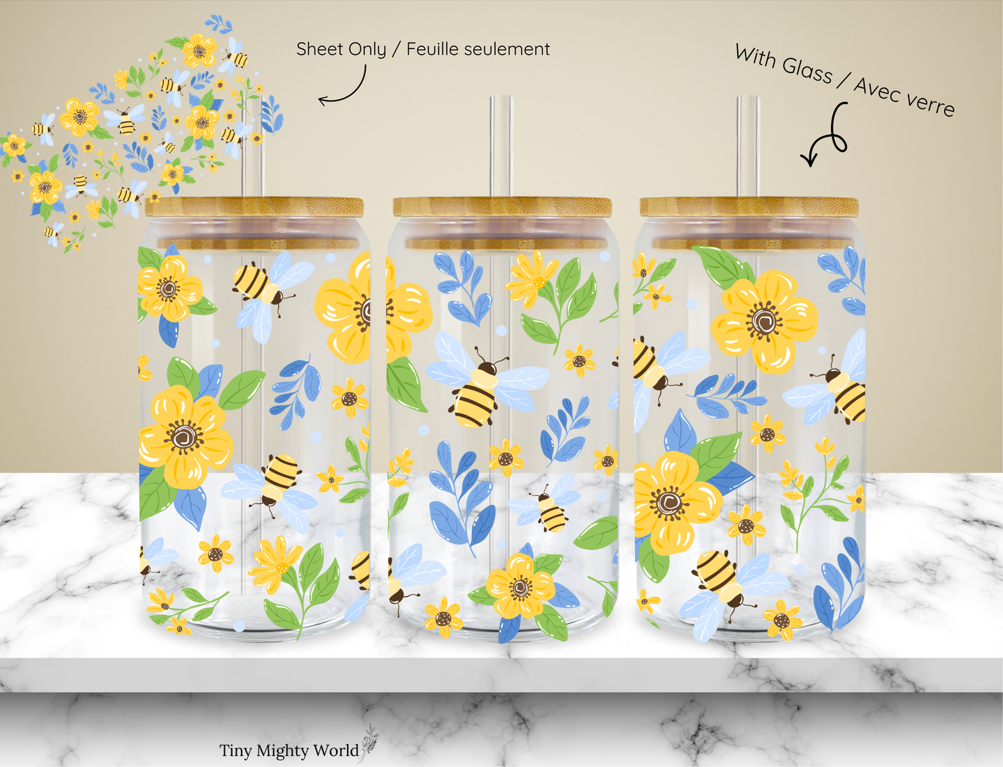UV DTF Decal or Glass Cup – 16oz Cup or Transfer Sheet Option - Sunflower Bees Collection Summer 2026 (Copy)