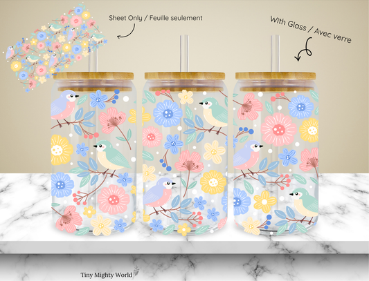 UV DTF Decal or Glass Cup – 16oz Cup or Transfer Sheet Option - Bird Flower Collection Summer 2026