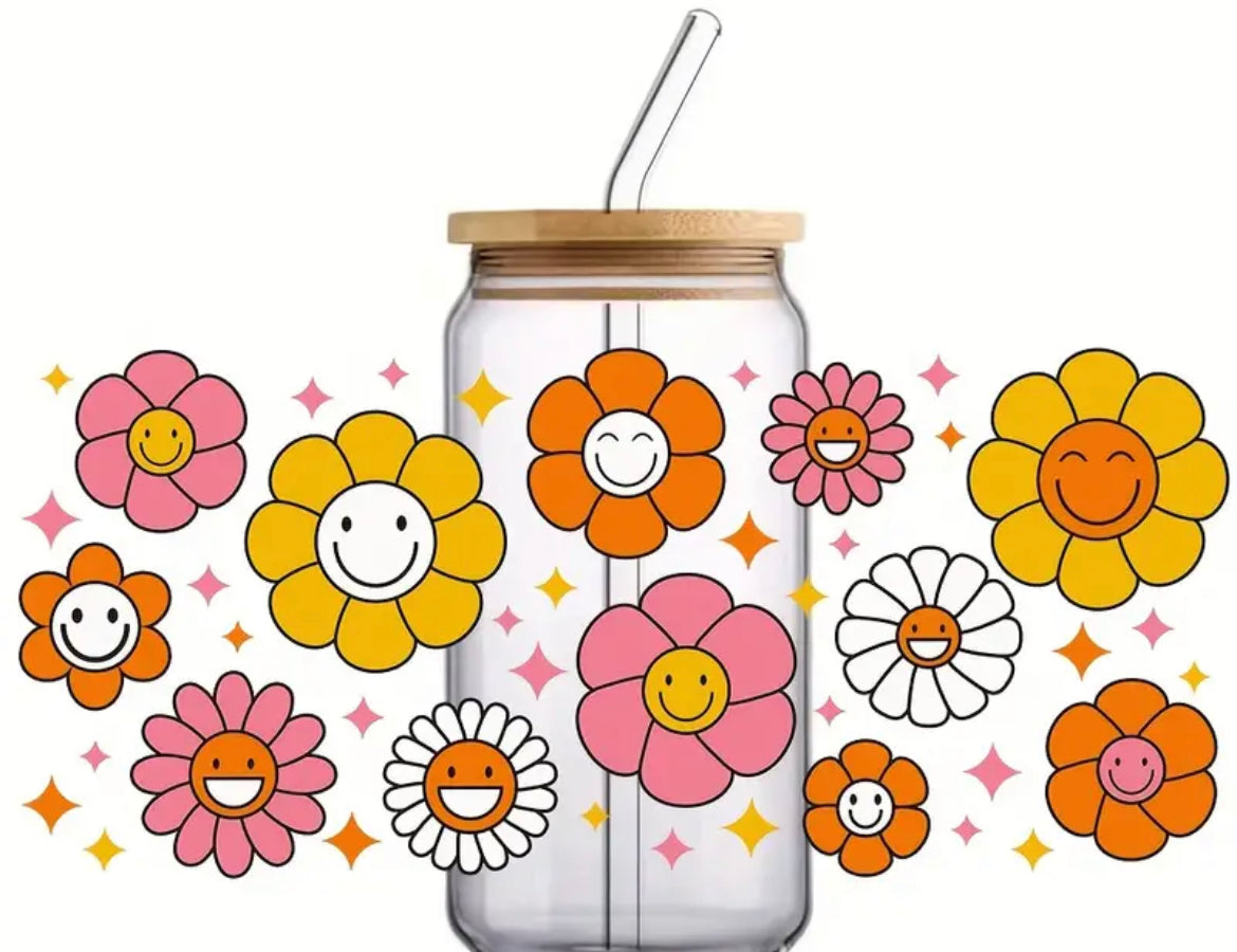 UVDTF TRANSFER CUP WRAP - RTS - HAPPY Flower