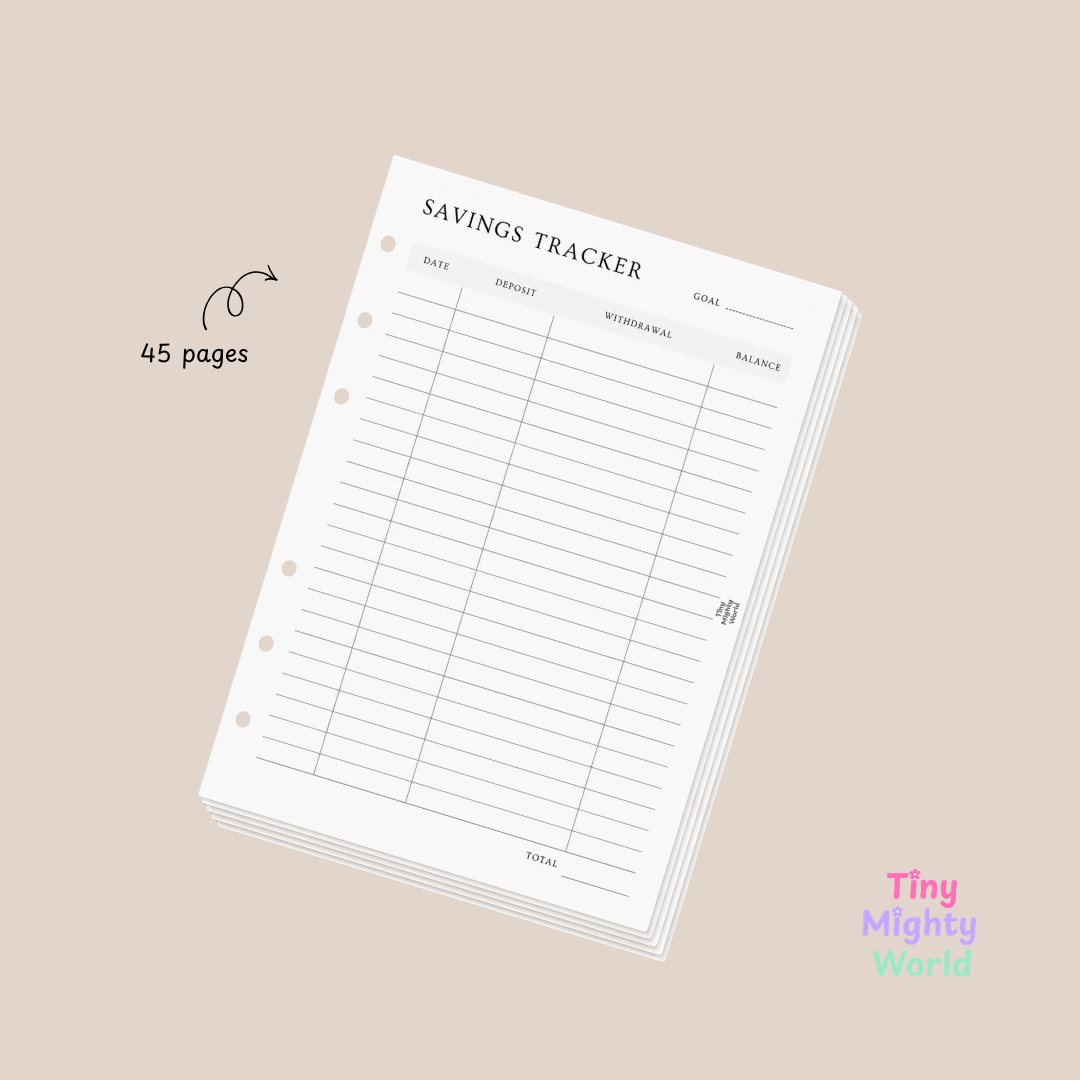 Savings Tracker Inserts | A5 6-Ring Budget Planner Refill