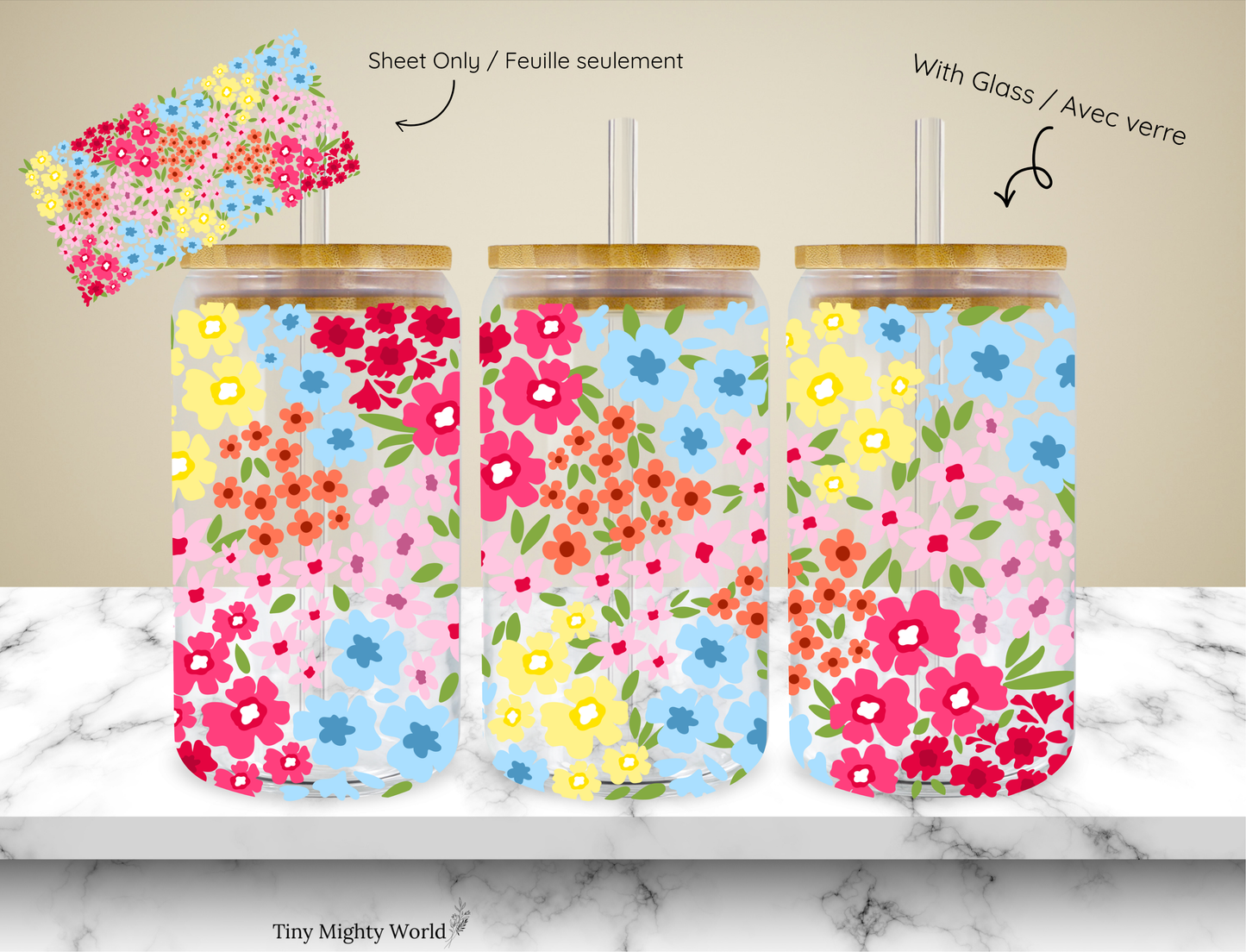 UV DTF Decal or Glass Cup – 16oz Cup or Transfer Sheet Option - Colorful Flowers Collection Summer 2026