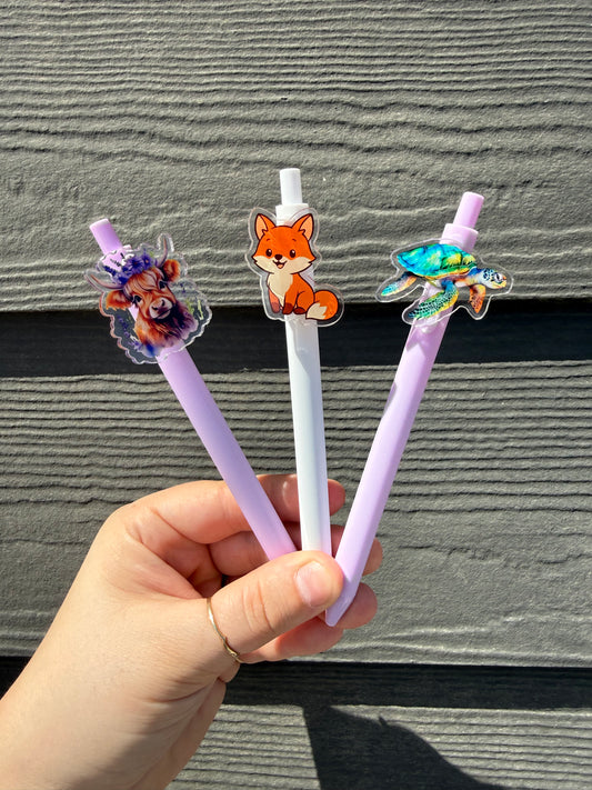 Animal - Highland Cow / Turtle / Fox - ACRYLIC CHARM PEN - Gel - Black Ink