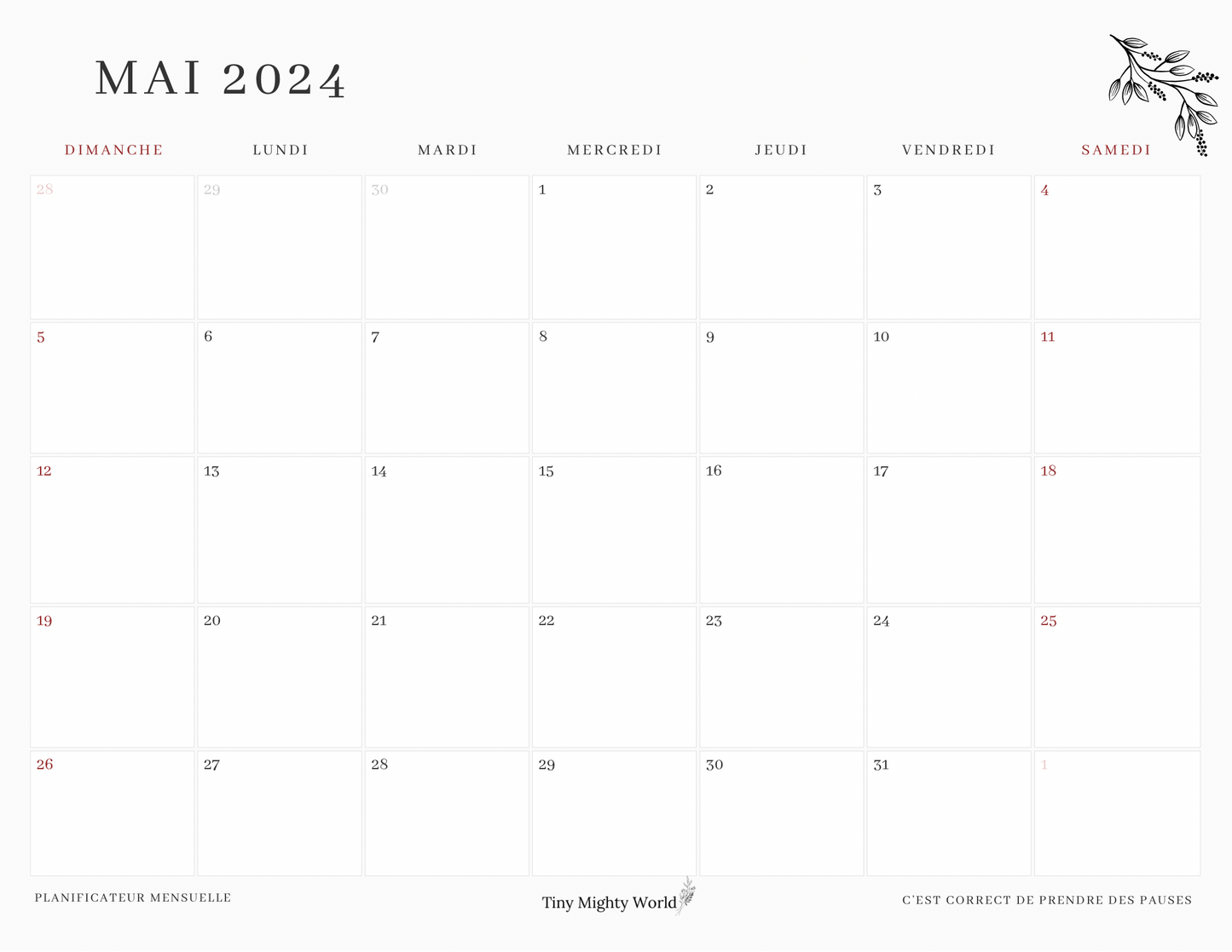 2024 Large Calendar Minimaliste