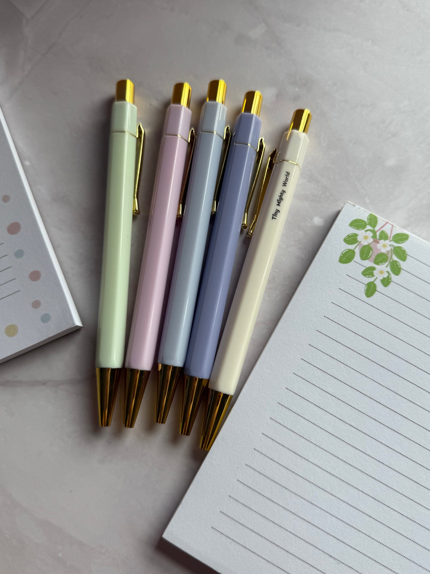 Pastel Ballpoint Pen Set | Black Ink | Gold Accent | Tiny Mighty World