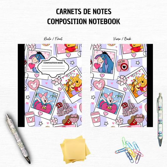 Yellow Bear Love - Composition Notebook – 7x10 inches, 100 Lined Pages – Trendy Stationery