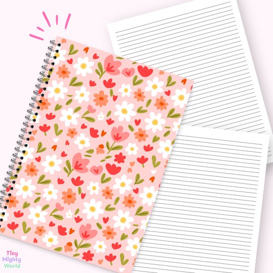 Summer Flower Pink White - Letter Size Lined Notebook – 80 Pages | Minimal Everyday Writing Journal