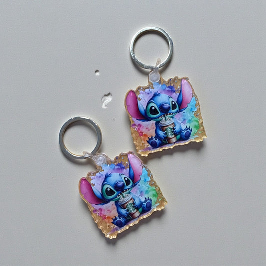 Blue Alien Coffee Iced  Acrylic Keychain