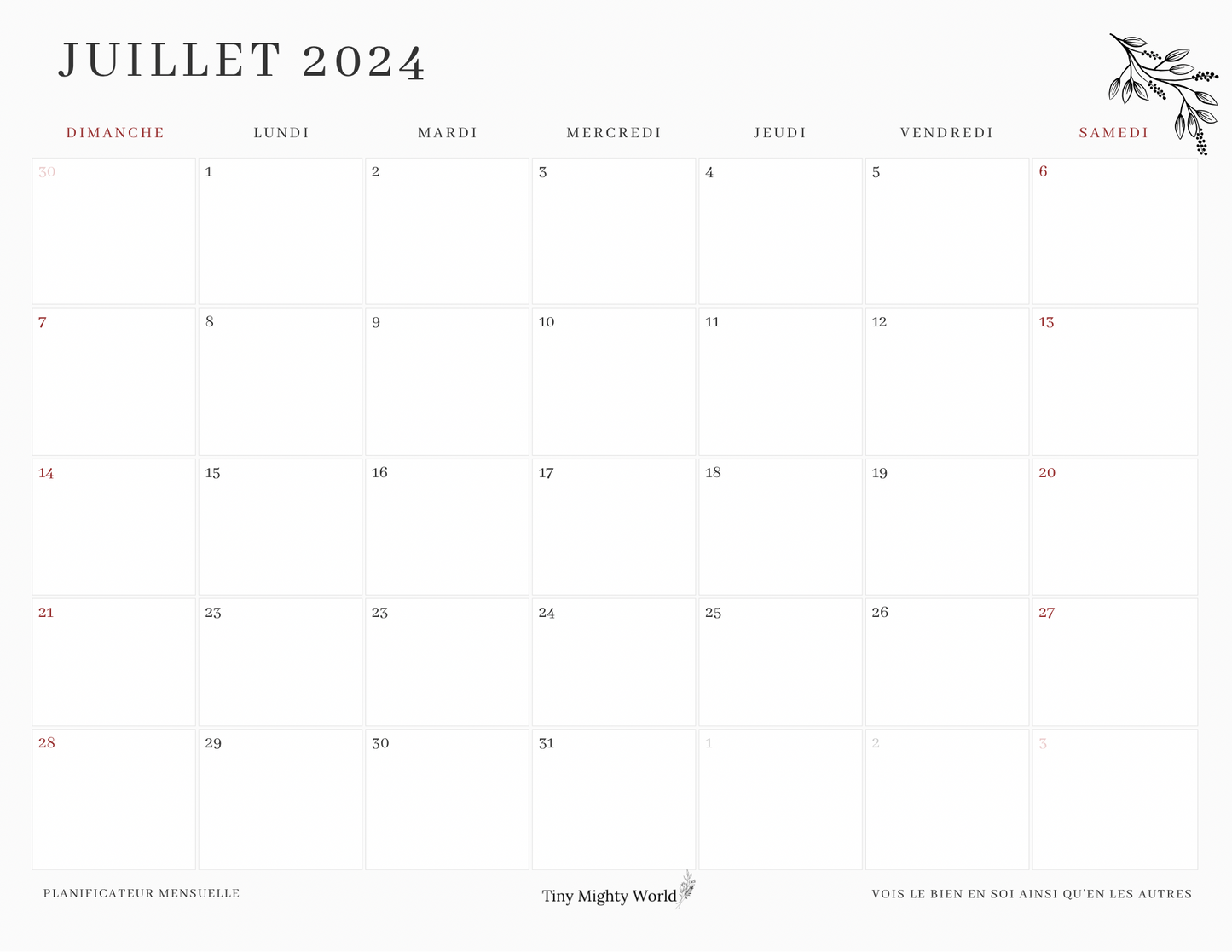 2024 Large Calendar Minimaliste