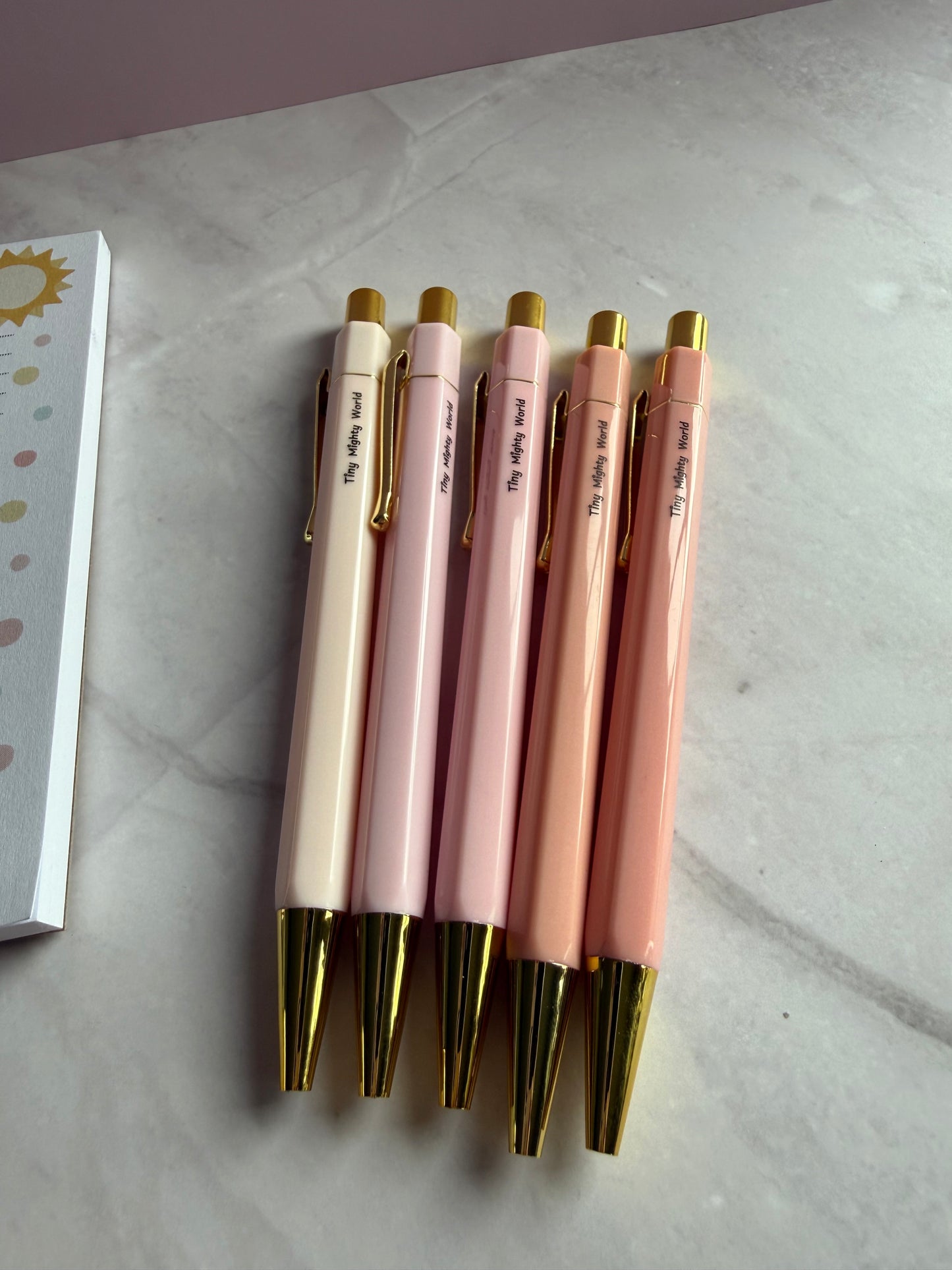 Pastel Ballpoint Pen Set | Black Ink | Gold Accent | Tiny Mighty World