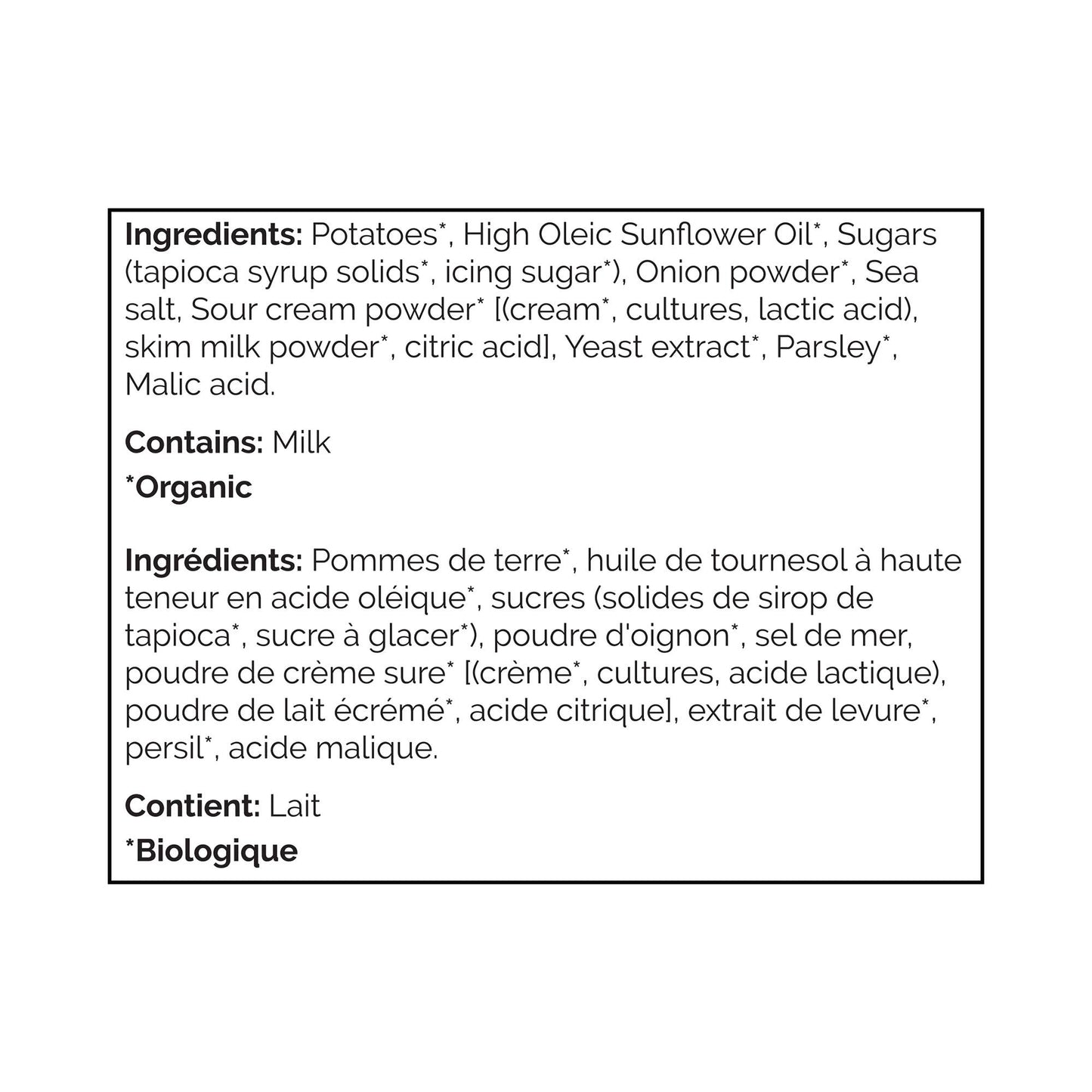 Rumbles Chips de pomme de terre biologiques saveur crème sure et oignon 135g
