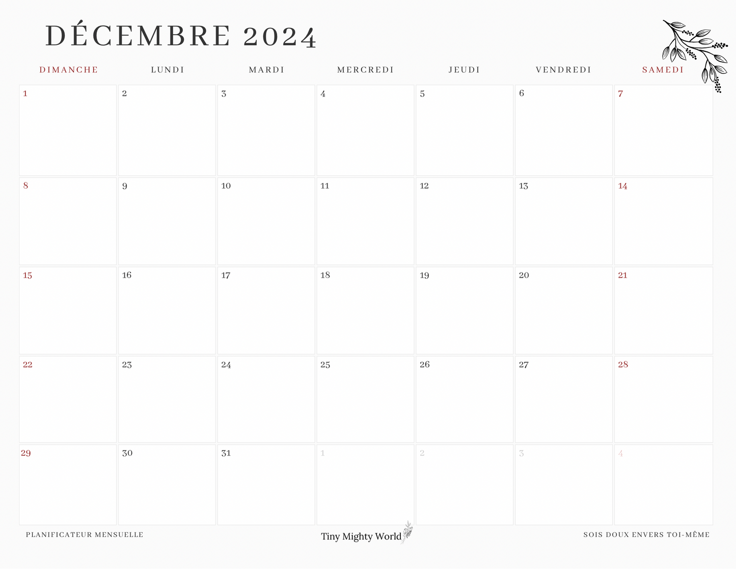 2024 Large Calendar Minimaliste