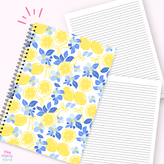 Lemon Blue Flower - Letter Size Lined Notebook – 80 Pages | Minimal Everyday Writing Journal
