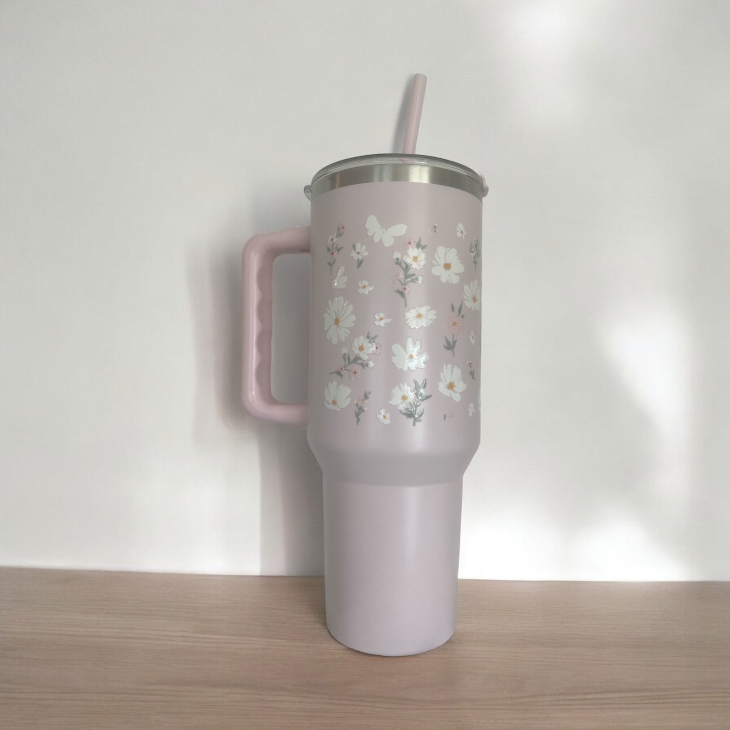 White flower UVDTF Tumbler 40oz