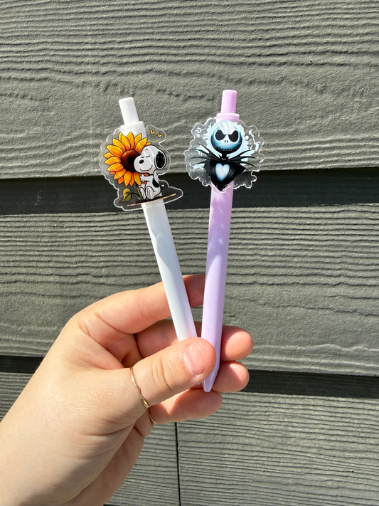 White Dog & Skeleton - ACRYLIC CHARM PEN - Gel - Black Ink