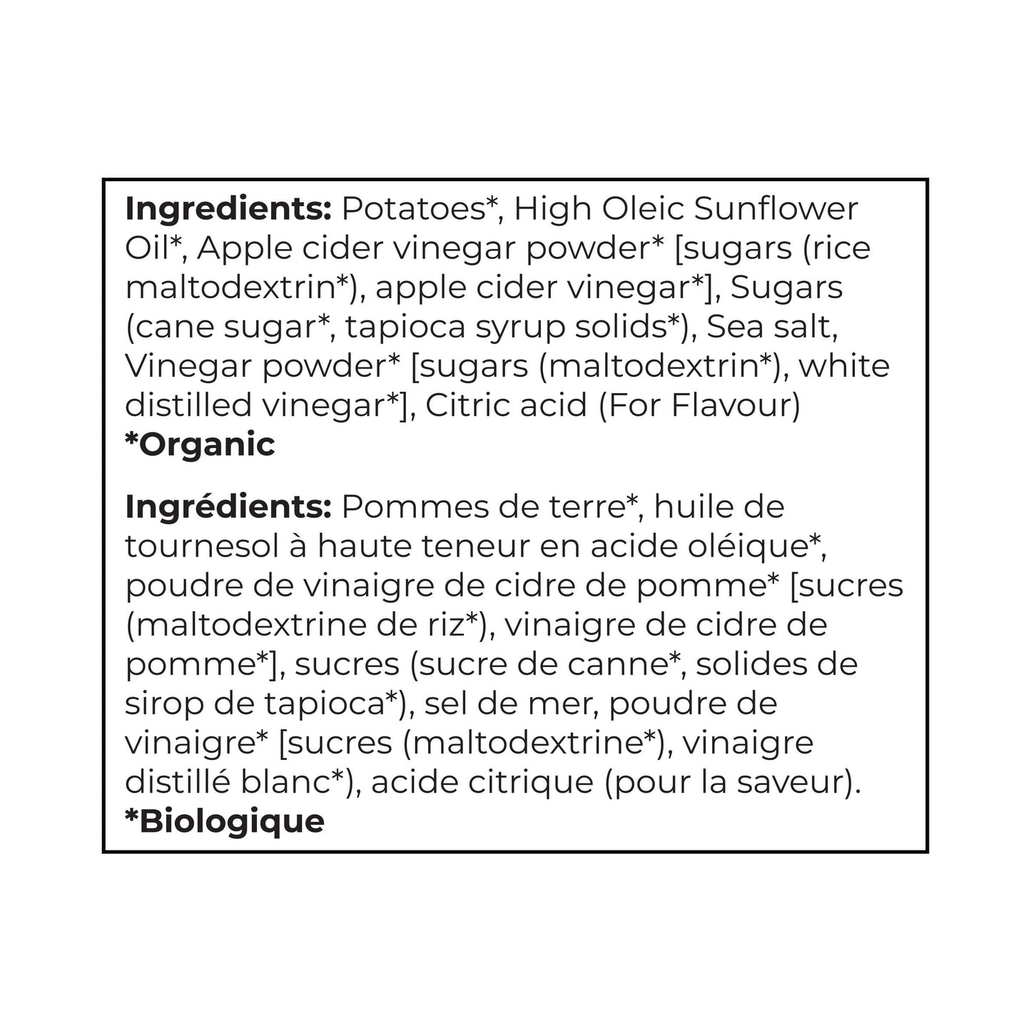 Chips de pomme de terre biologiques au sel et au vinaigre 135 g