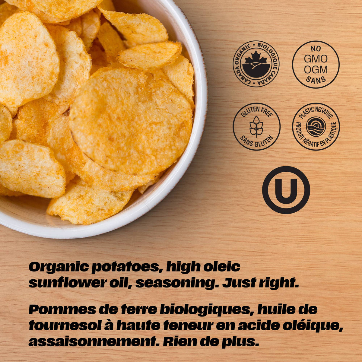 Chips de pomme de terre biologiques au sel et au vinaigre 135 g