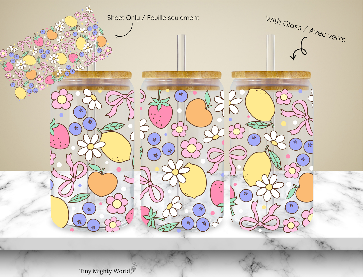 UV DTF Decal or Glass Cup – 16oz Cup or Transfer Sheet Option - Fruity Summer