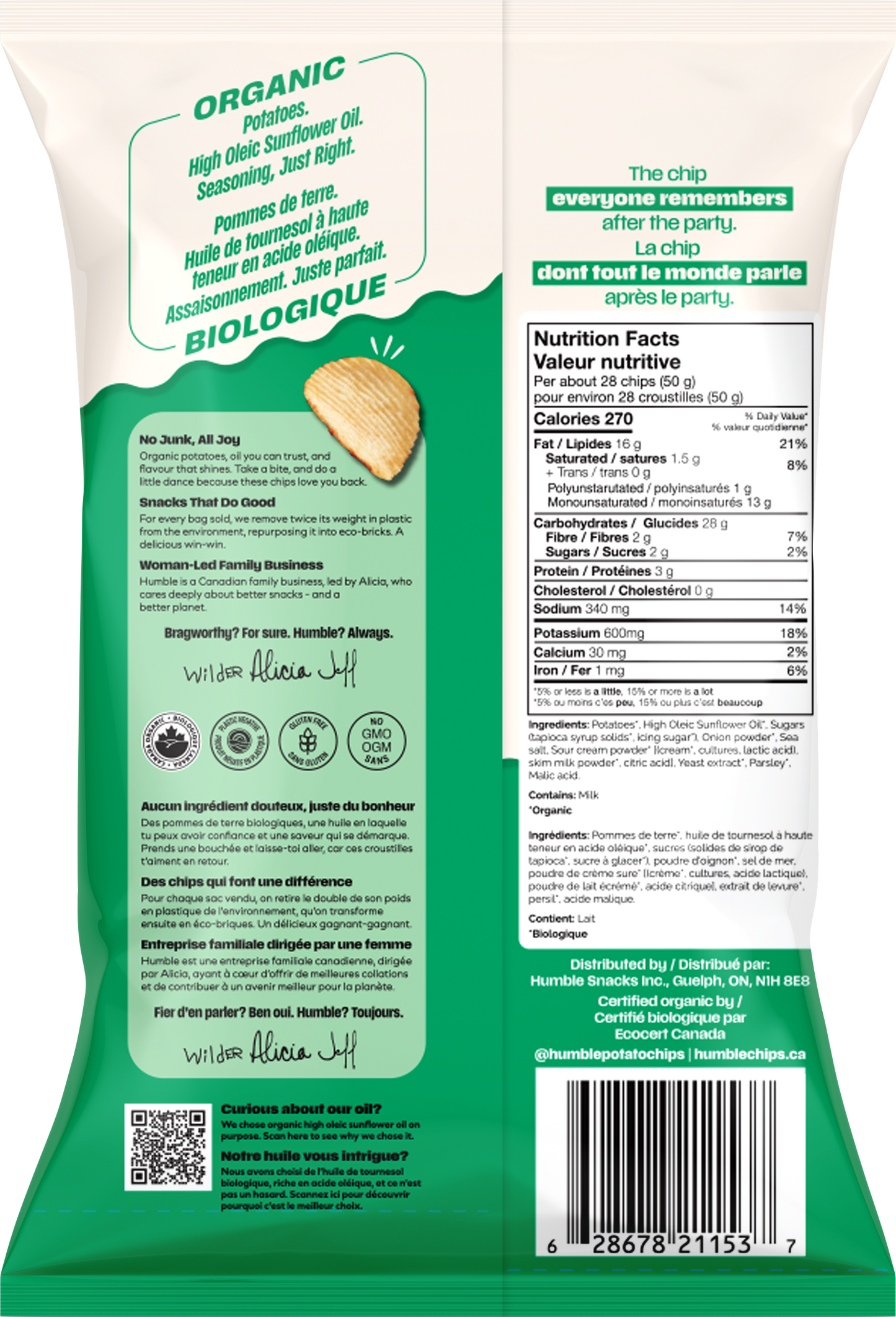 Rumbles Chips de pomme de terre biologiques saveur crème sure et oignon 135g