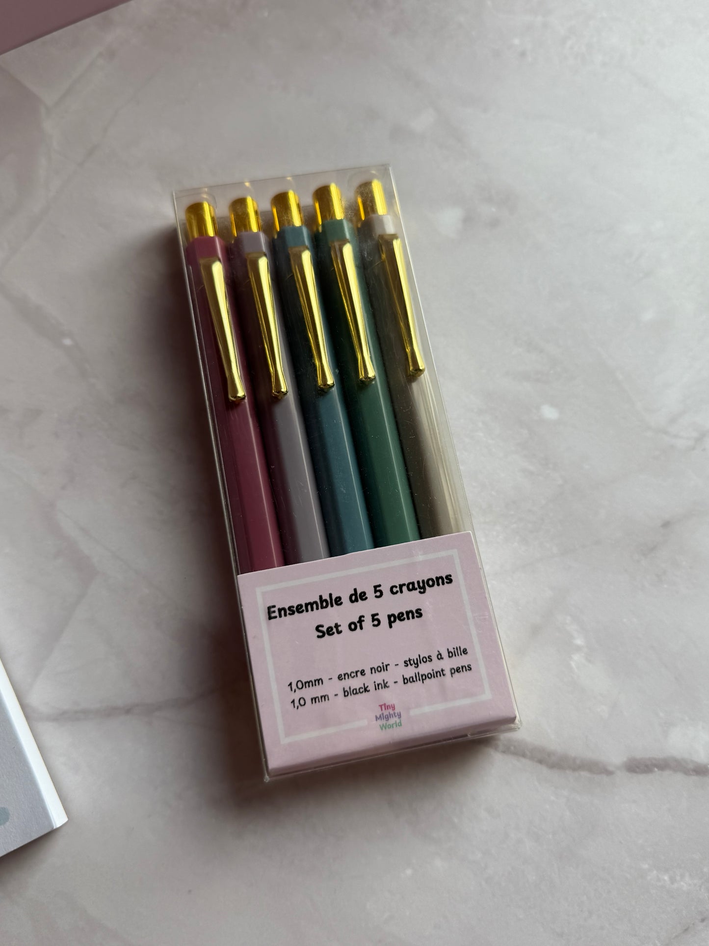 Pastel Ballpoint Pen Set | Black Ink | Gold Accent | Tiny Mighty World