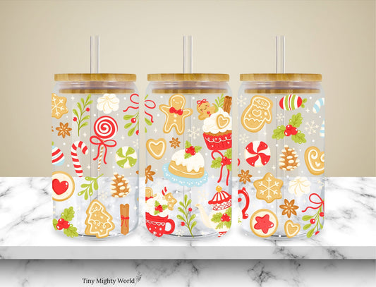 UV DTF Decal or Glass Cup – 16oz Cup or Transfer Sheet Option -  Christmas Gingerbread Cane Cake Coffee