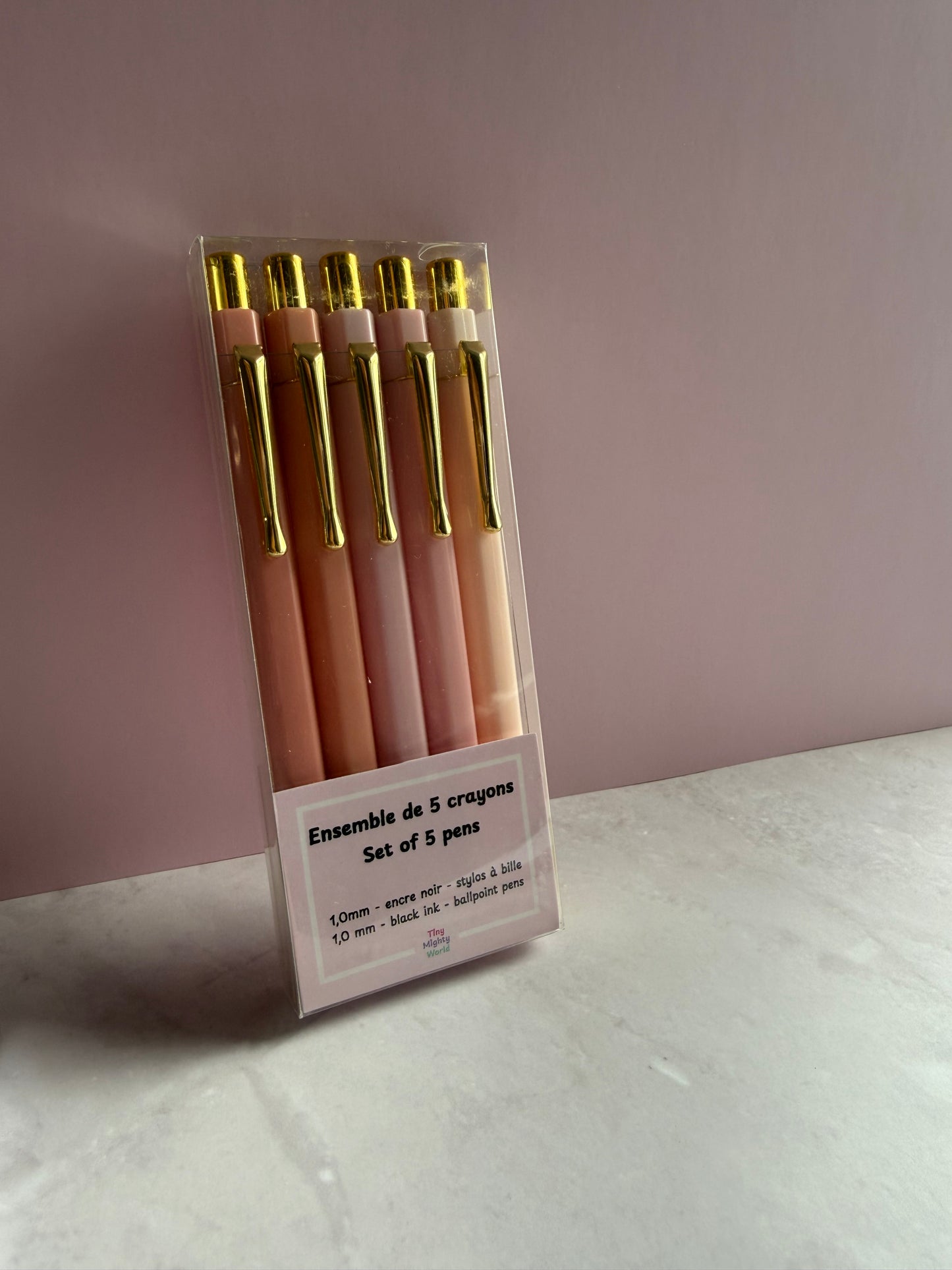 Pastel Ballpoint Pen Set | Black Ink | Gold Accent | Tiny Mighty World