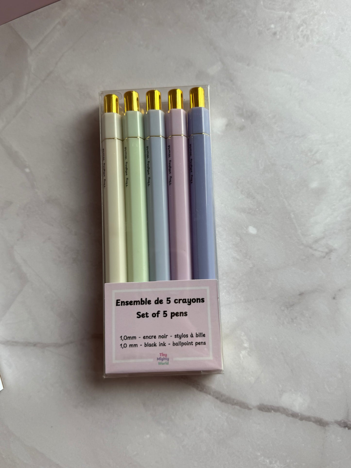 Pastel Ballpoint Pen Set | Black Ink | Gold Accent | Tiny Mighty World