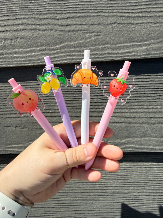 Fruits & Croissants - ACRYLIC CHARM PEN - Gel - Black Ink
