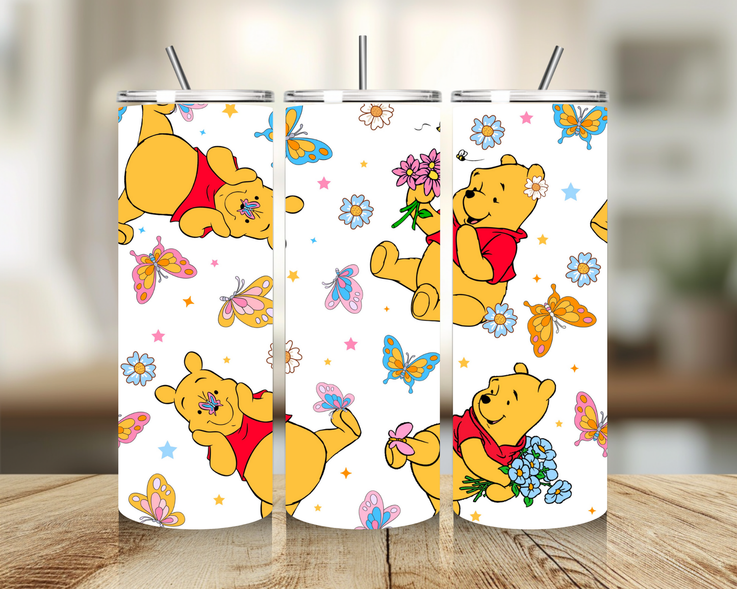 Tumbler 20 oz - Yellow Bear Butterfly  Tumbler - Insulated Stainless Steel