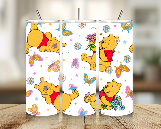 Tumbler 20 oz - Yellow Bear Butterfly  Tumbler - Insulated Stainless Steel