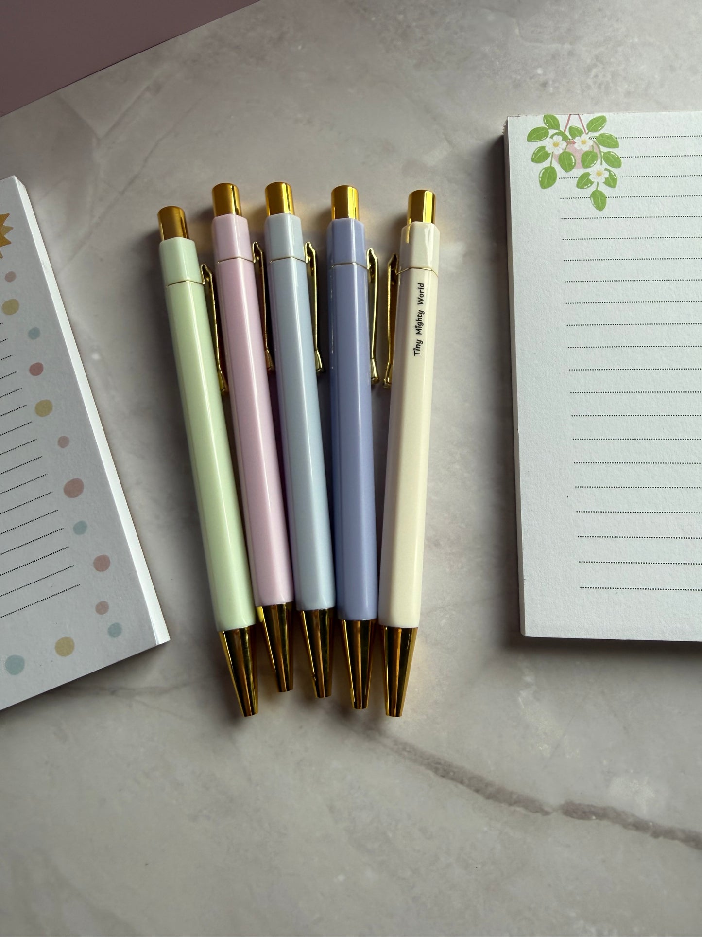Pastel Ballpoint Pen Set | Black Ink | Gold Accent | Tiny Mighty World
