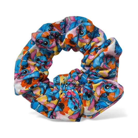Blue Alien Flower Christmas Satin Cotton Scrunchie – Soft, Shiny & Festive 🎀 - Chouchou