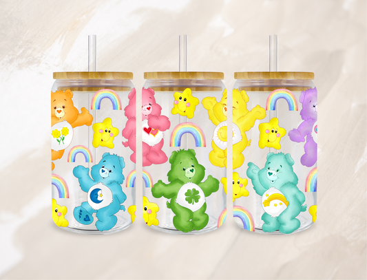 UV DTF Decal or Glass Cup – 16oz Cup or Transfer Sheet Option – Colorful Happy Bears