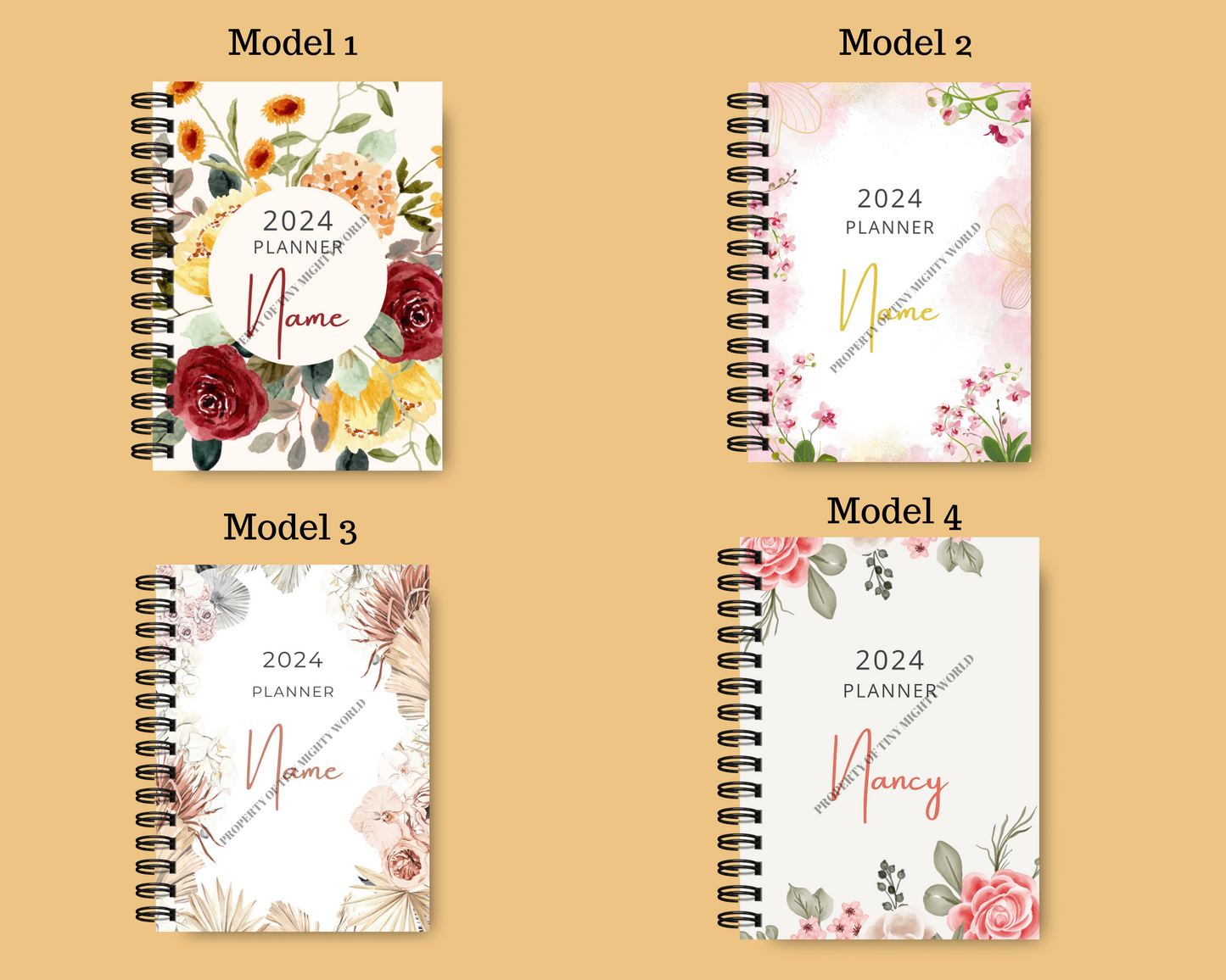 Dated 2024  Flower Agenda - 4 models with custom name