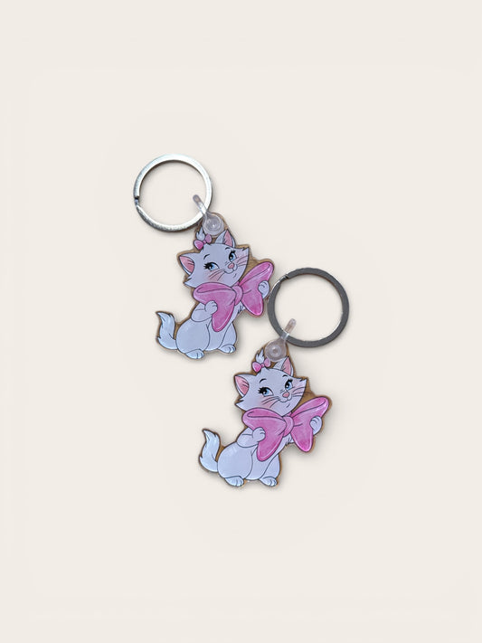 White Cat Pink Bow Acryclic Keychain