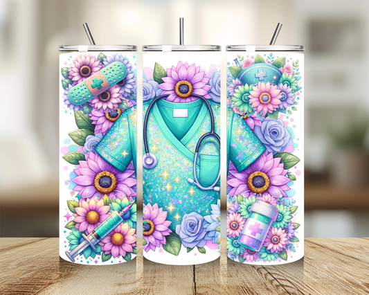 Tumbler 20 oz - Nurse Flower Tumbler - Insulated Stainless Steel
