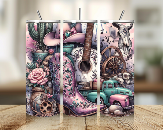 Tumbler 20 oz - Pink Western Cow boy Cute Tumbler - Insulated Stainless Steel